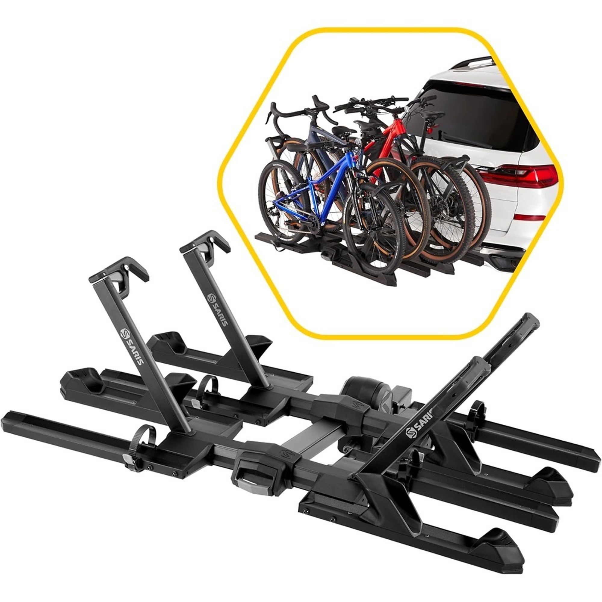 Saris SuperClamp G4 4-Bike Hitch Rack, Lightweight Tilting Platform, Road & Mountain Bike Fit